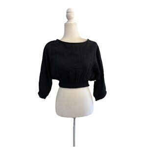Sea Level Swim Australia Sunset Crop Blouse Gauzy Size XS Black